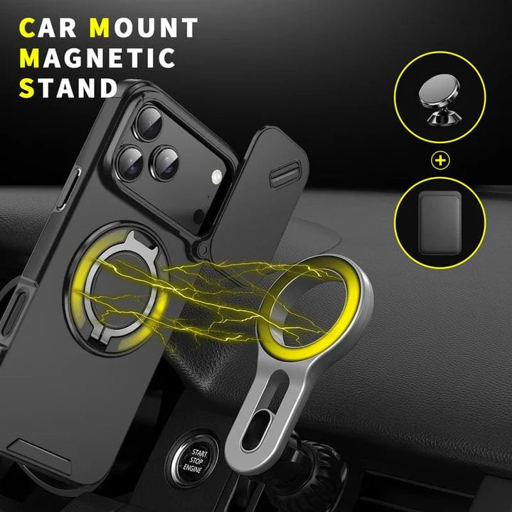 Military-Grade Shockproof Magnetic Case with Camera Slide & 360° Kickstand Ring