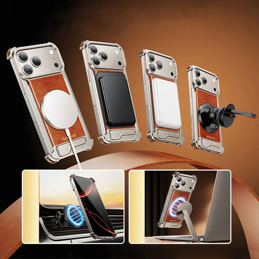 LuxeHold - Magnetic Leather Case With Hidden Stand For iPhone